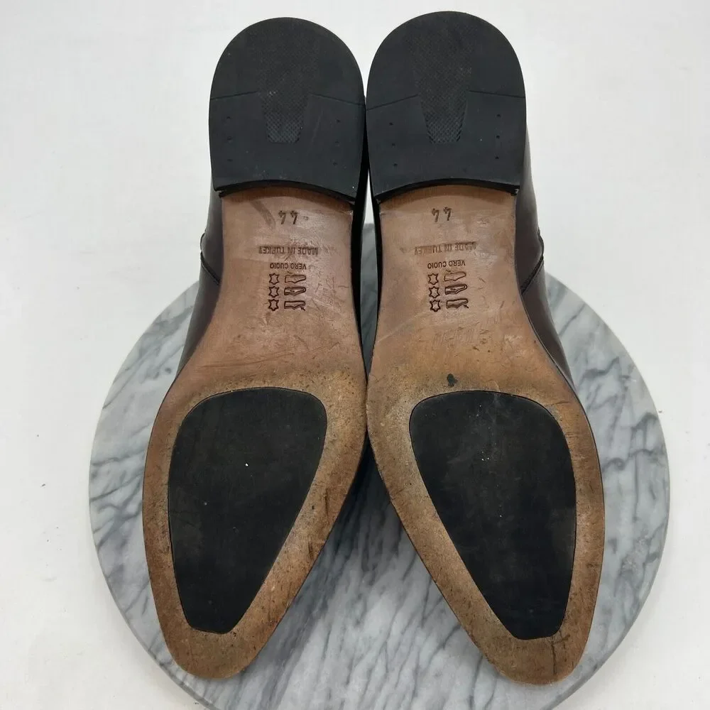 Dapper Man Cap Toe Chelsea Boots Mens 44 Brown Leather Side Zip Elastic Slip On